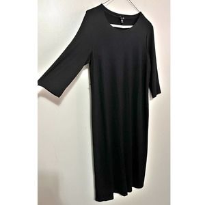 Eileen Fisher Jersey Knit Black Midi Dress S